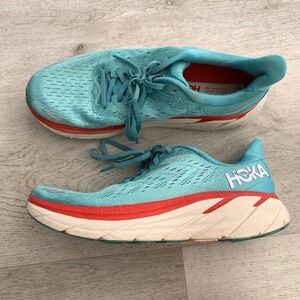 Hoka Clifton 8 Teal Orange Running Shoes Womens Sz 10B Sneakers 1119393-BCOR